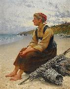 August Hagborg Ostronplockerska pa stranden oil painting artist